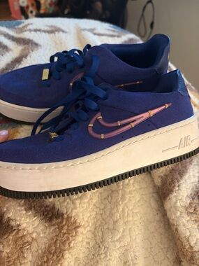 Nike Air Force 1 Women’s Purple Suede Platform Sneakers with Pink Swoosh
